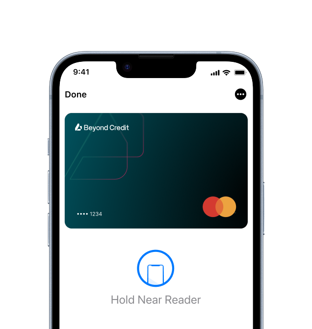 an iphone with a digital Beyond Credit card on it