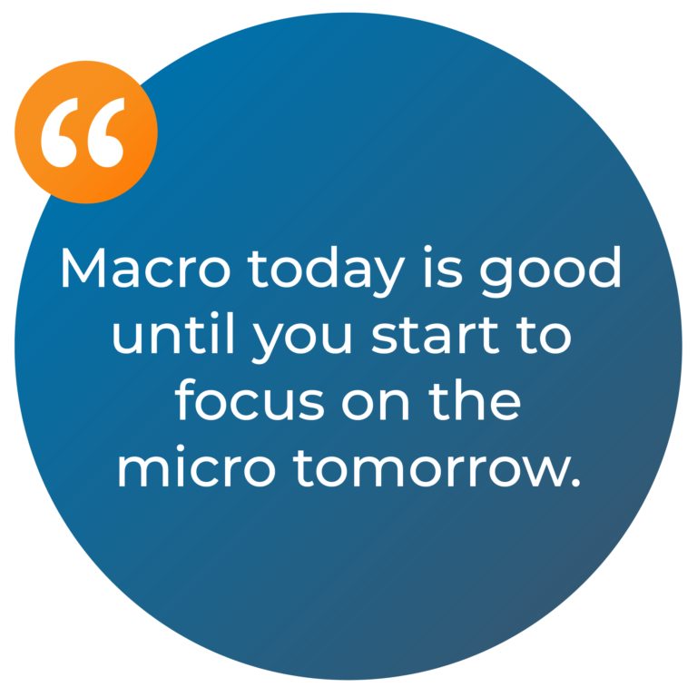 Circle image with a quote saying Marco today is good until you start to focus on the micro tomorrow.