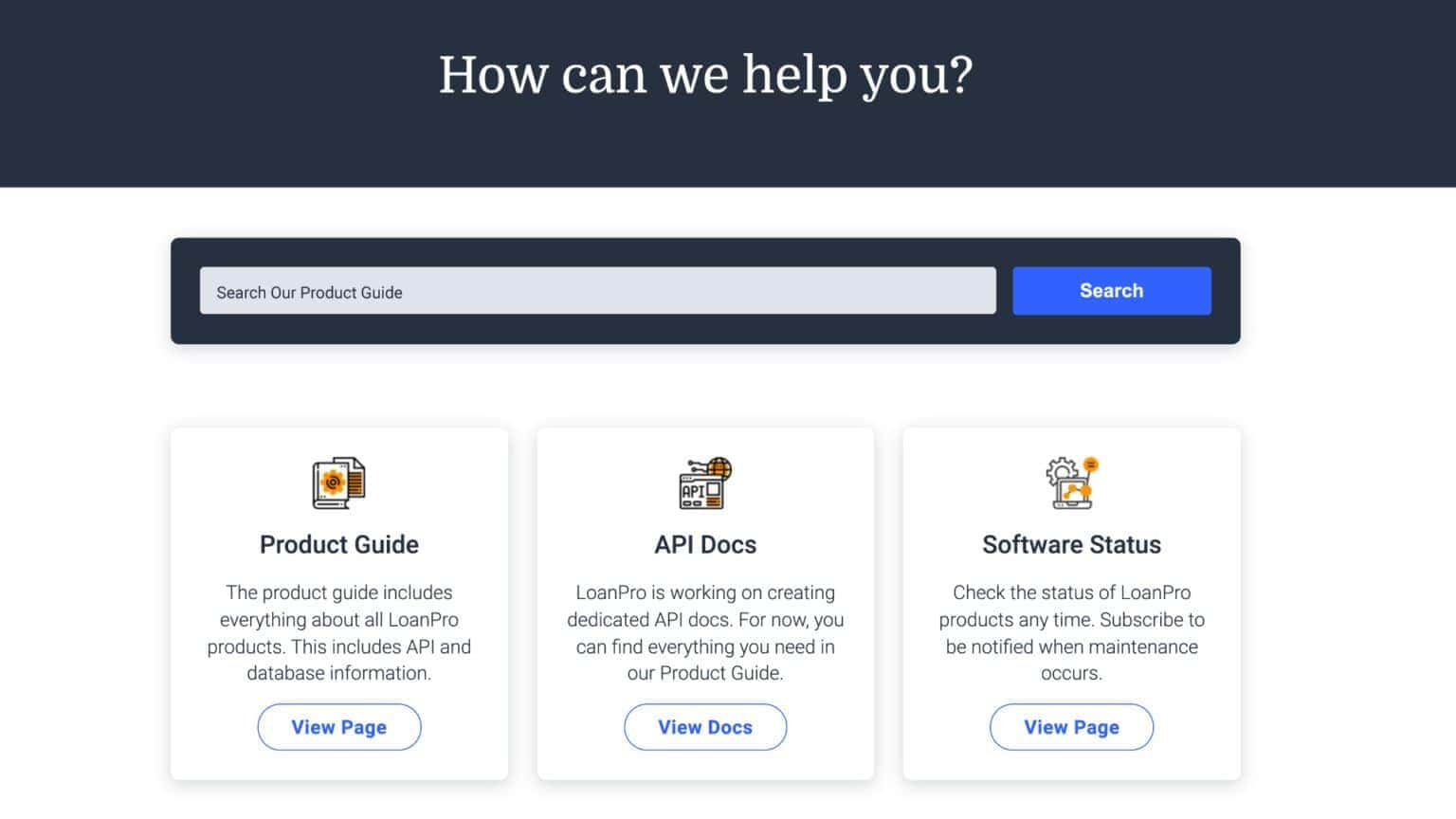 Screenshot of the LoanPro help documents website