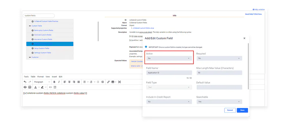 Screenshot of how to custom fields