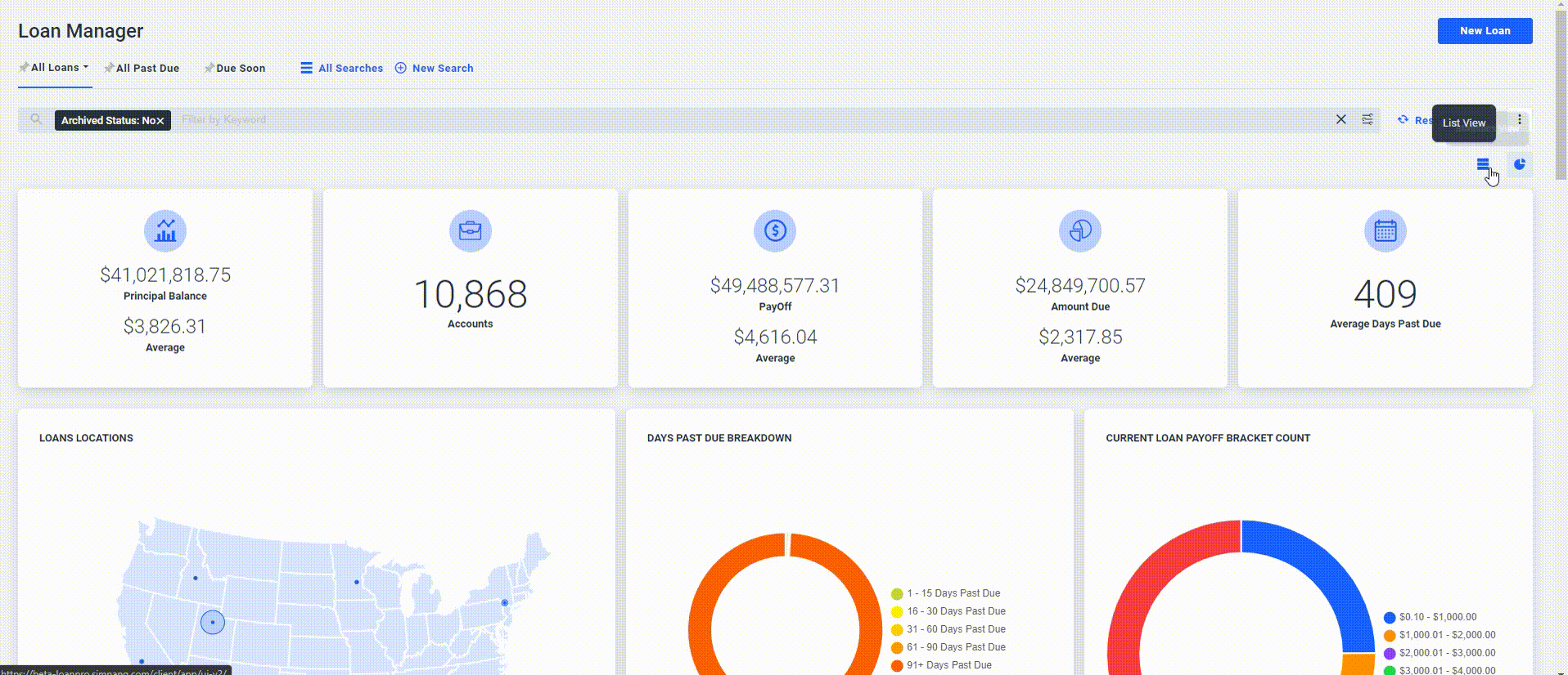 Screenshot of LoanPro’s loan manager dashboard