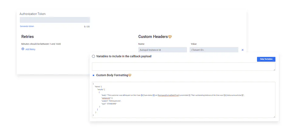 Screenshot of LoanPro’s web hook creation.