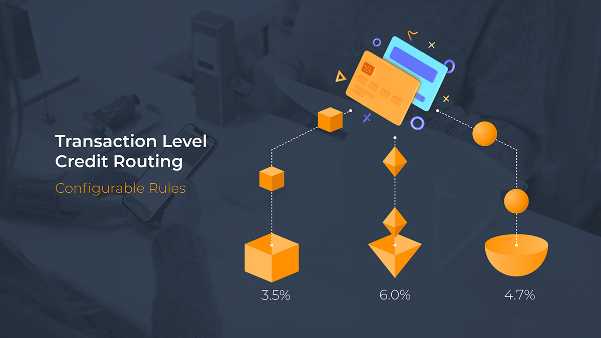 Image with two credit cards showing how transactions are routed