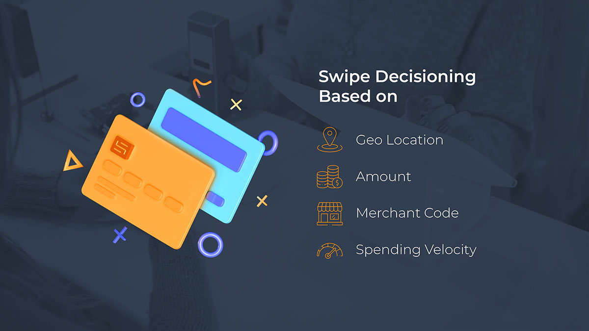 Image with two credit cards showing card swipe decisioning