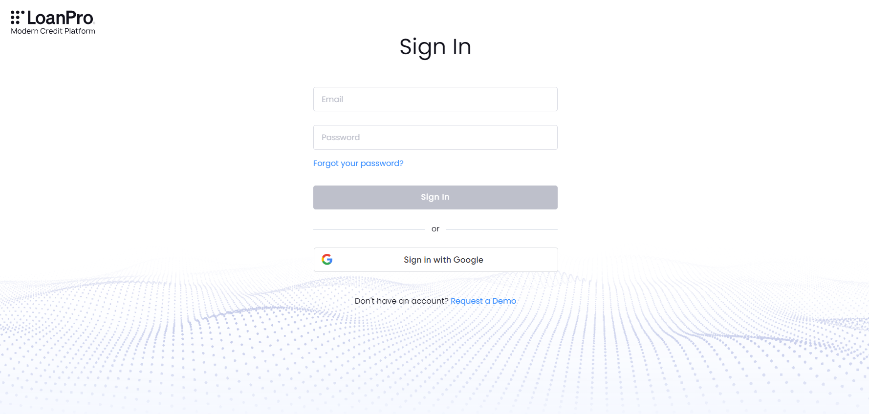 Screenshot of the new LoanPro LMS login screen